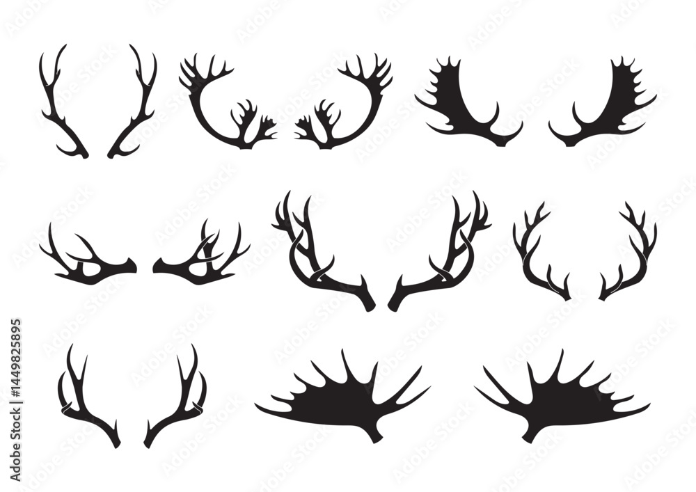 Obraz premium Deer Horn Black Vector Icon Collection