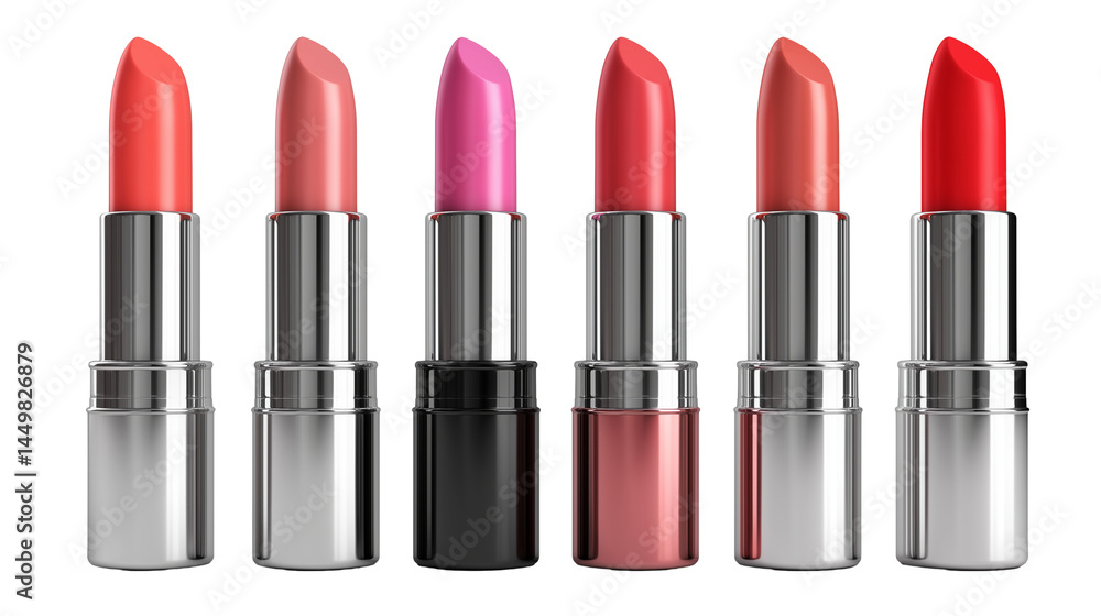 Obraz premium colorful assortment of lipsticks in various shades isolated on white transparent background
