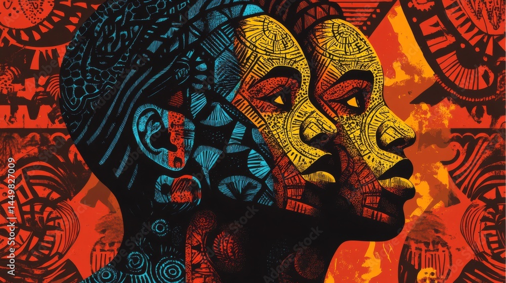 Fototapeta premium Abstract Portrait Two Faces Tribal Art Design