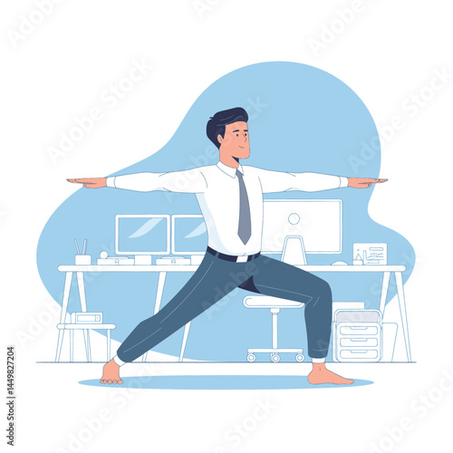 Businessman doing yoga in the office illustration design flat on office background