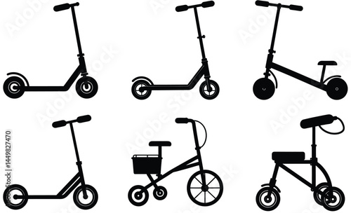 Knee Scooter Silhouette Vector Set – Mobility Aid, Medical Walker, Orthopedic Transport Device Icons