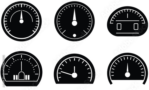 Speedometer Silhouette Vector Set – Gauge Icons, Dashboard Dials, Velocity and Performance Meters

