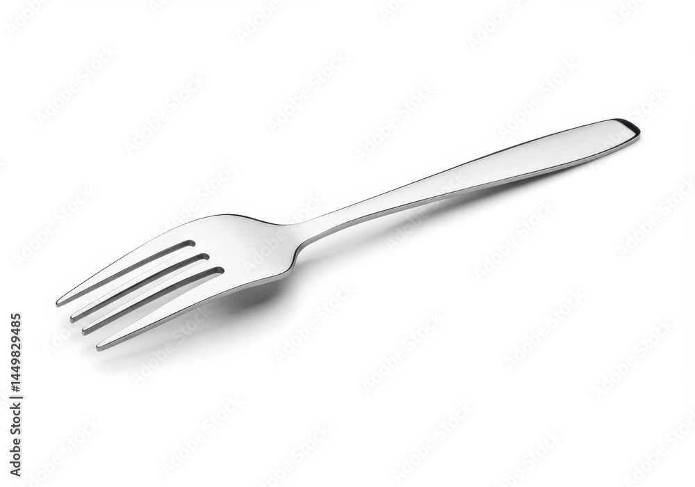 Simple silverware: a single shiny fork isolated on a white background in a studio shot Simple silverware: a single shiny fork isolated on a white background in a studio shot