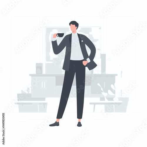 businessman drinking coffee during break time design illustration on white background