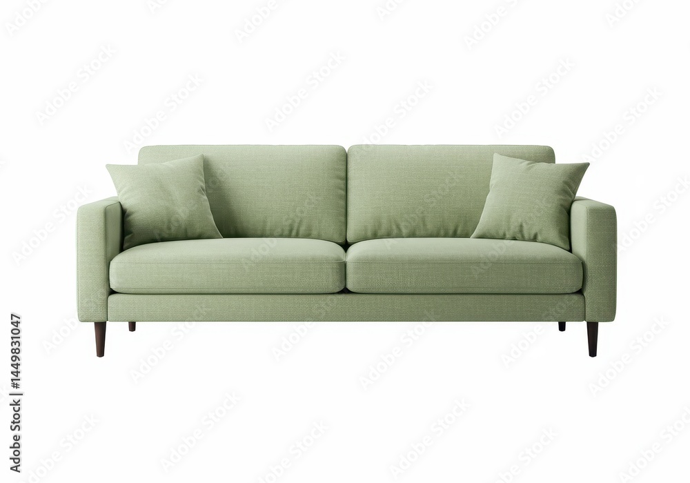 Light green sofa with two cushions on a white background in a simple, modern style, perfect for home decor Light green sofa with two cushions on a white background in a simple, modern style, perfect for home decor