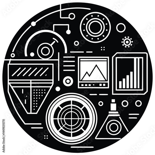 Futuristic digital collection HUD for UI, UX and GUI projects. Hi-tech design elements, charts, circle, callouts titles, gadgets, audio waves, graphics and other. HUD UI, VR vector elements.
