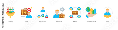 Talent Acquisition icon sheet vector screening, target, organization, employment, referral, economic growth, skills