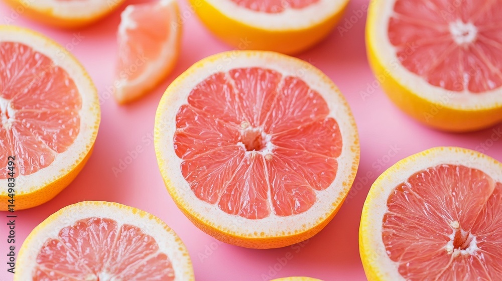 Grapefruit slices on pastel pink Grapefruit slices on pastel pink