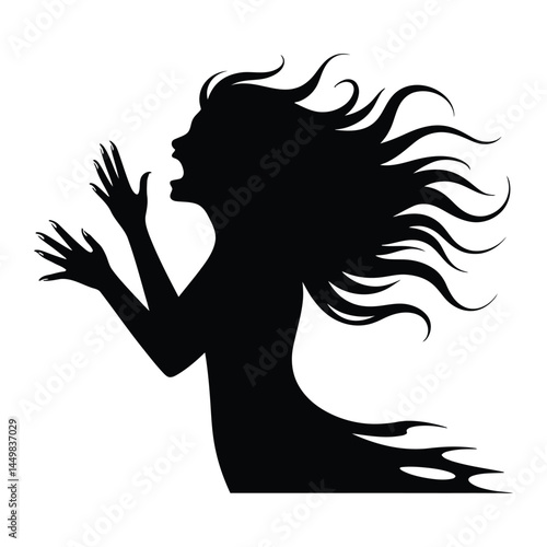 Banshee wailing Silhouette, Vector, Icon, Logo, White Background.