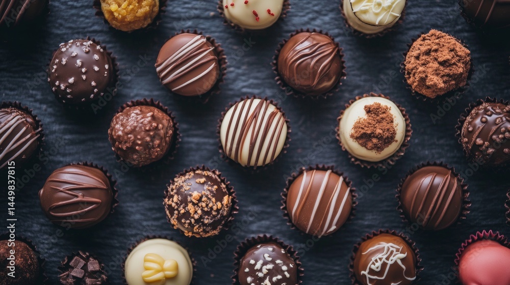 Assorted chocolate truffles on dark background Assorted chocolate truffles on dark background