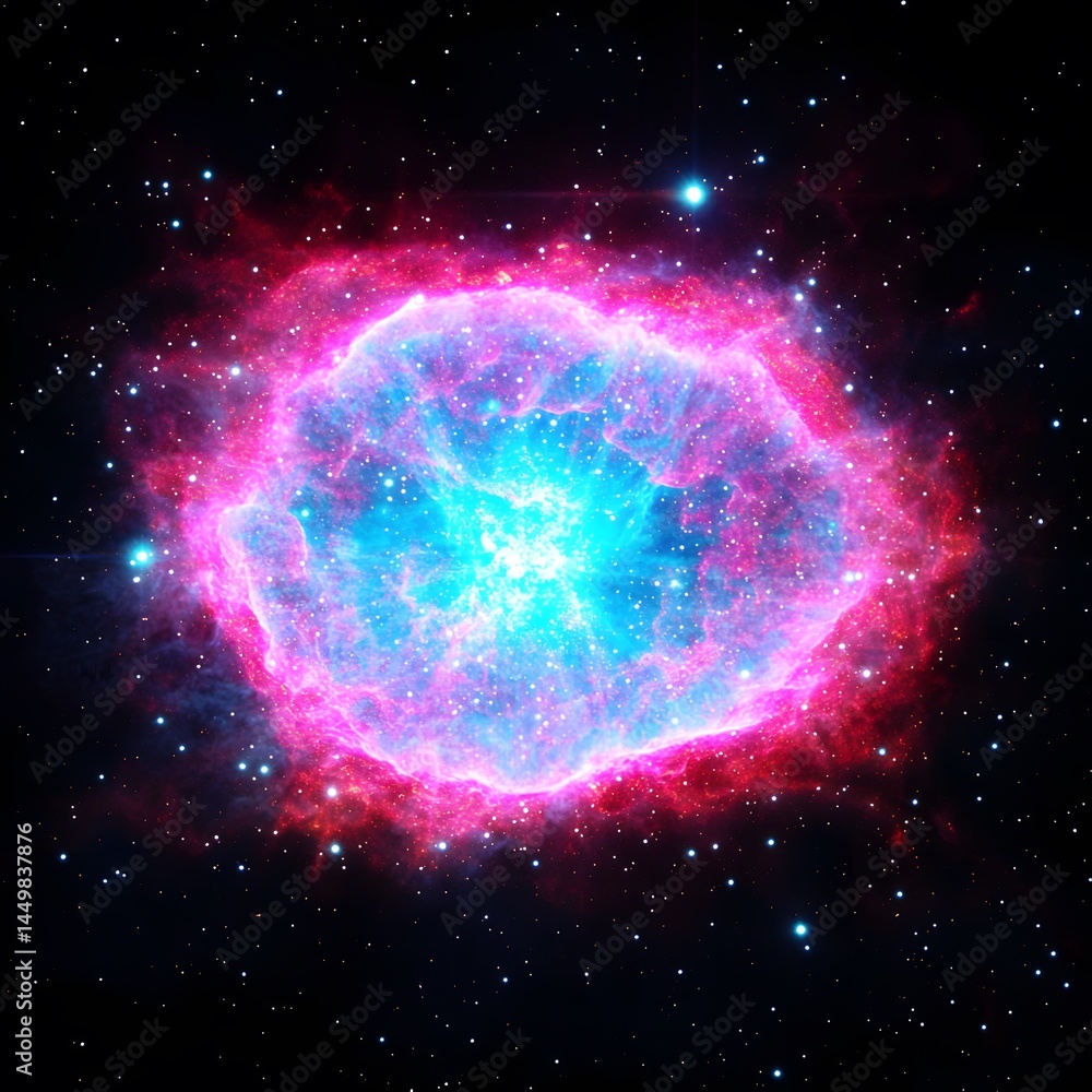 Obraz premium Vibrant Cosmic Nebula Stellar Explosion in Space Pink and Blue Celestial Body