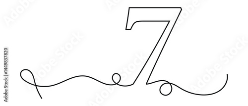one line continuous number 7 icon. vector illustration.