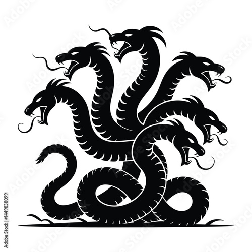 Greek hydra Silhouette, Vector, Icon, Logo, White Background.