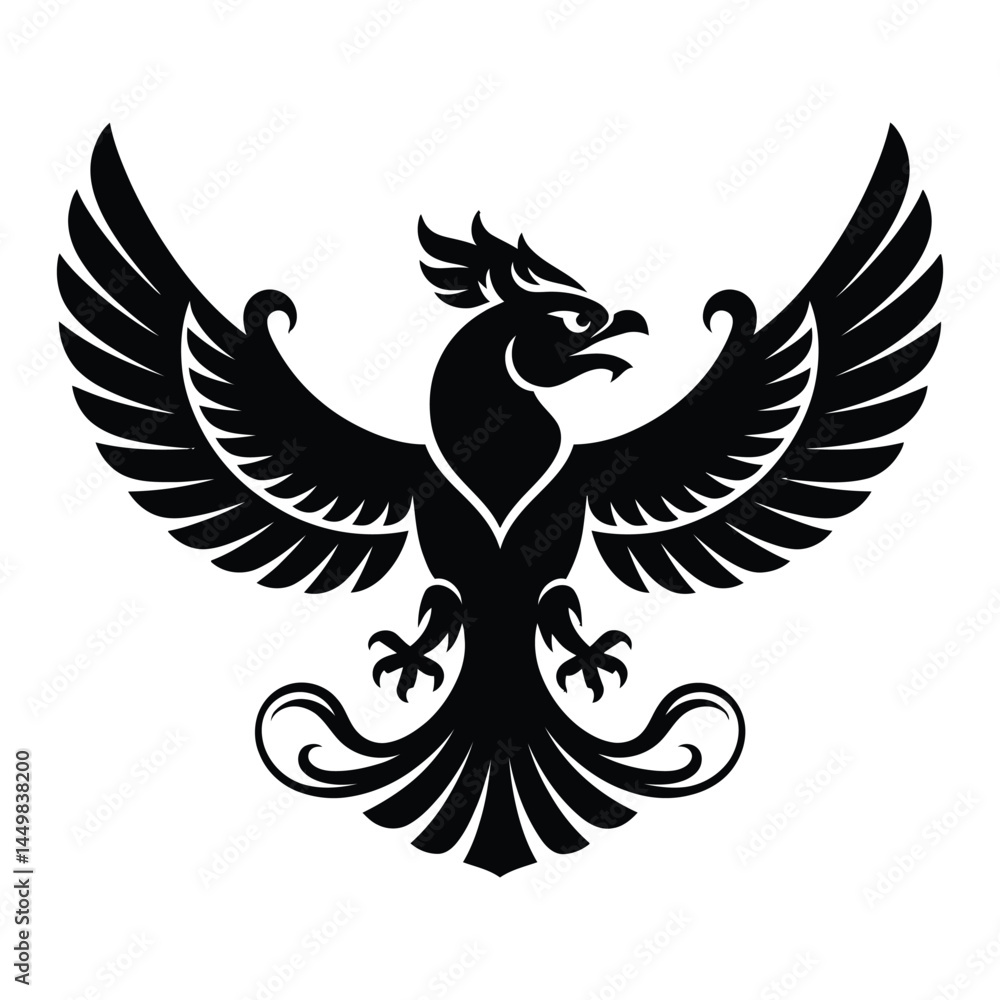 Obraz premium Hindu Garuda bird Silhouette, Vector, Icon, Logo, White Background.