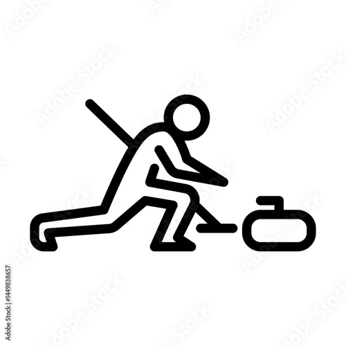 curling outline icon. figure stick playing sport line art illustration.