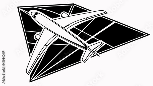 Stylish Airplane Design Bold Black White Graphic Art Print Minimalist Abstract Aviation Travel Poster sharp lines