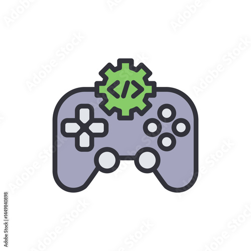 Freelance game dev colored icons, minimalist vector illustration ,simple transparent graphic element .Isolated on white background