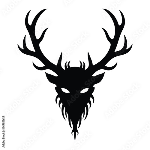 Wendigo antlered spirit Silhouette, Vector, Icon, Logo, White Background.