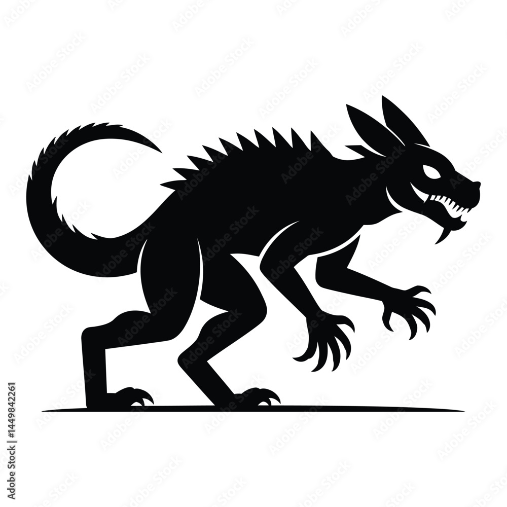 Fototapeta premium Chupacabra Silhouette, Vector, Icon, Logo, White Background.