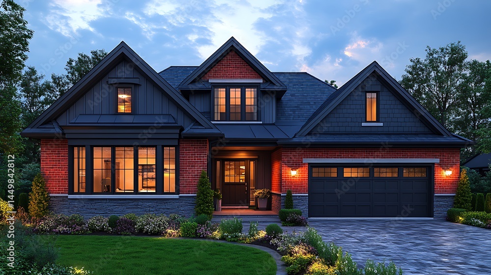 Elegant two-story home exterior view high resolution picture Elegant two-story home exterior view high resolution picture
