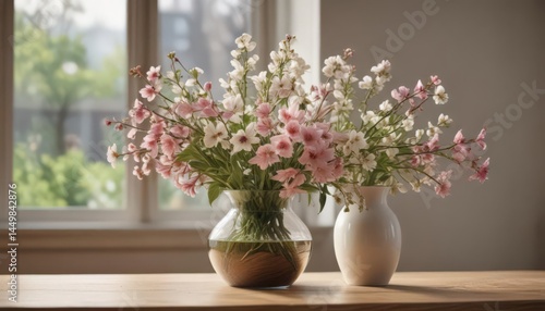 Wallpaper Mural Spring blooms in vase, soft light on wood table,  elegant,  bouquet Torontodigital.ca