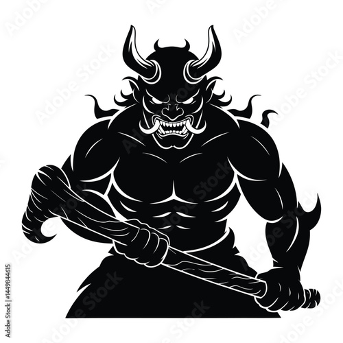Oni Silhouette, Vector, Icon, Logo, White Background.