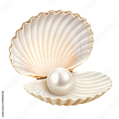 Pearl in Seashell Ocean Treasure on Transparent background