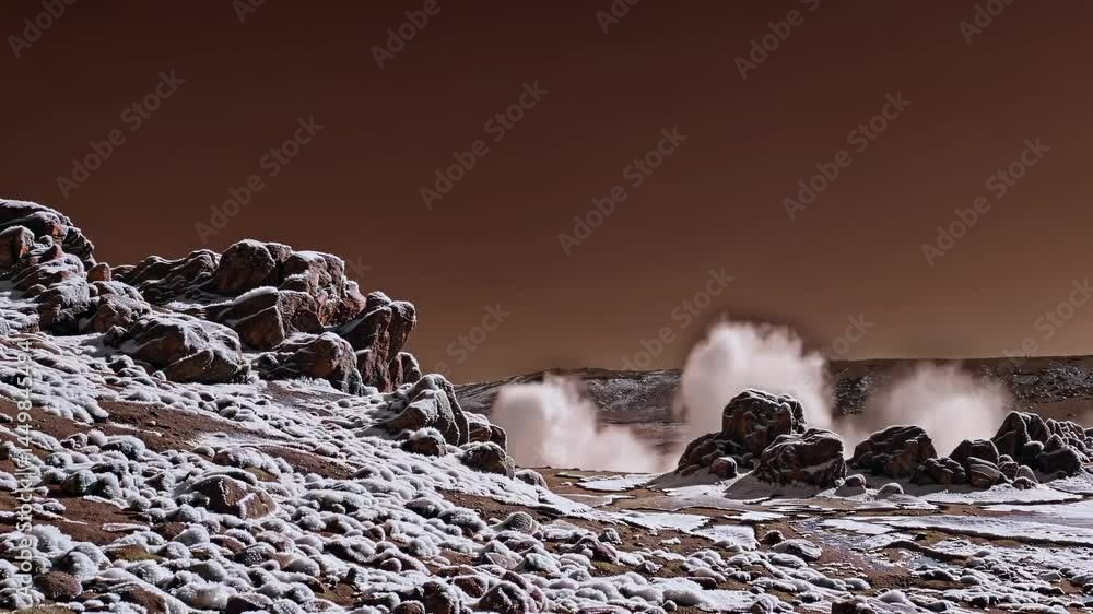 Powerful geyser erupting, sending a plume of steam and hot water into ...
