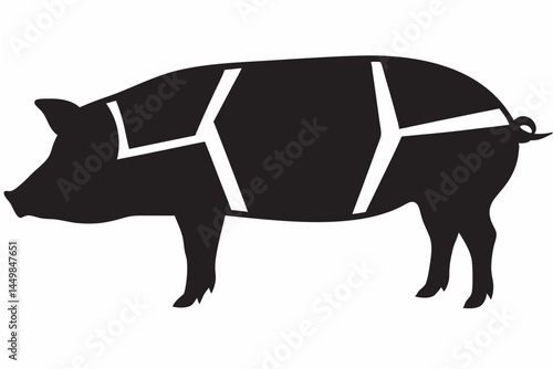 Pig Butchering Chart A Detailed Guide to Cuts with Simple Black and White Silhouette Illustration
