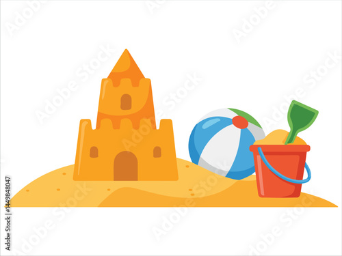 Childs sand castle with bucket isolated vector illustration on white background