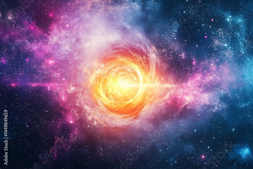 Swirling Cosmic Galaxy with Nebula, Star Clusters and Celestial Light Rays