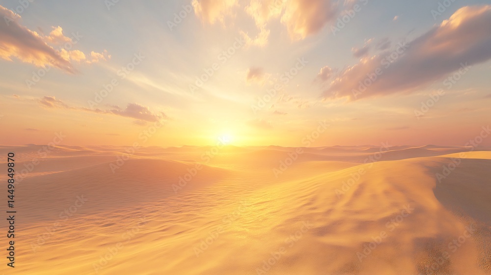Obraz premium Golden sand dunes sunset with soft shadows natural earth tones photorealistic textures balanced horizon line gentle light diffusion
