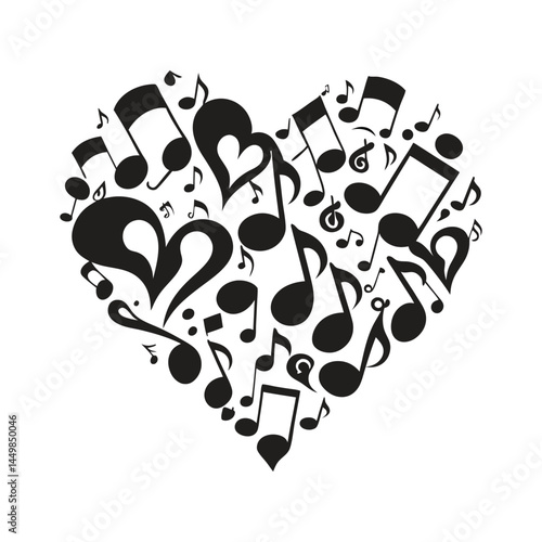 Heart Made of Musical Notes Creative Design Isolated on White