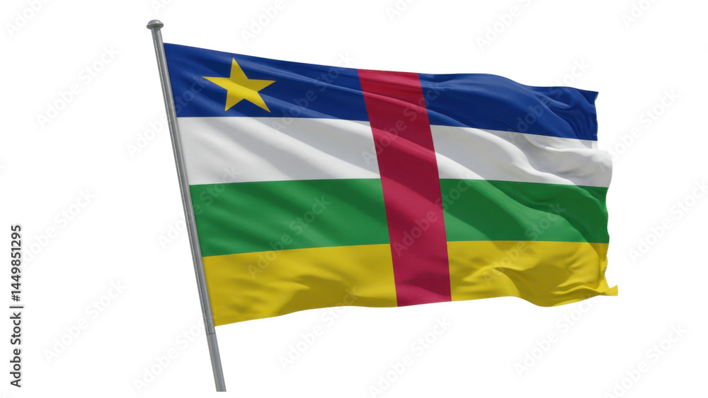 Central African Republic flag waving in wind isolated on transparent png Central African Republic flag waving in wind isolated on transparent png