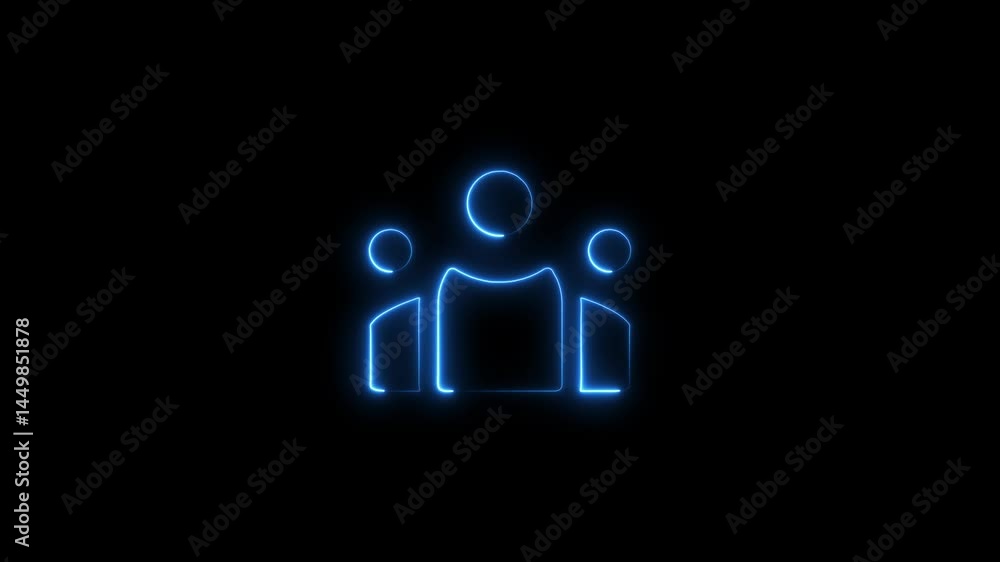 Glowing blue neon team icon against a dark black background for modern visuals Glowing blue neon team icon against a dark black background for modern visuals