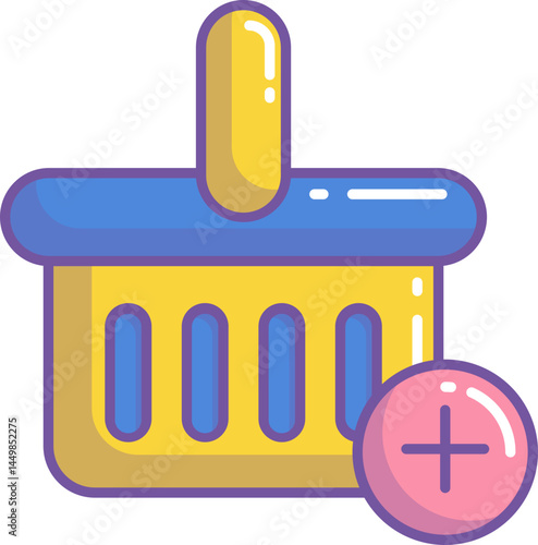 Add to Cart Icon Colorful Shopping Basket with Plus Sign for E commerce Website Design