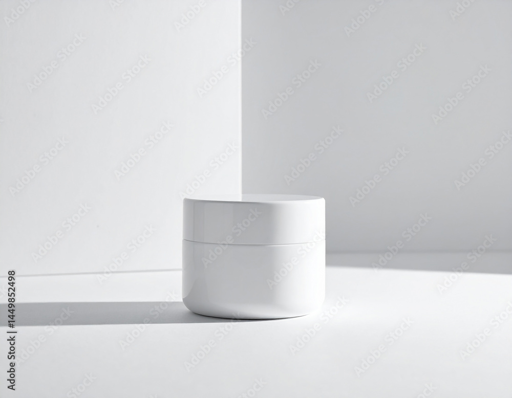 Single Cosmetic Container in White Tones with Soft Light and Minimalist Style Single Cosmetic Container in White Tones with Soft Light and Minimalist Style