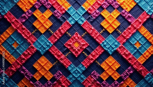 Close-up of repeating geometric textile design, fabric, interior
