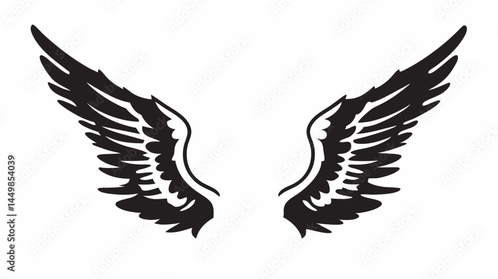 Obraz premium Powerful black stylized wings design perfect for tattoos logos and branding projects Sharp detailed vector graphic