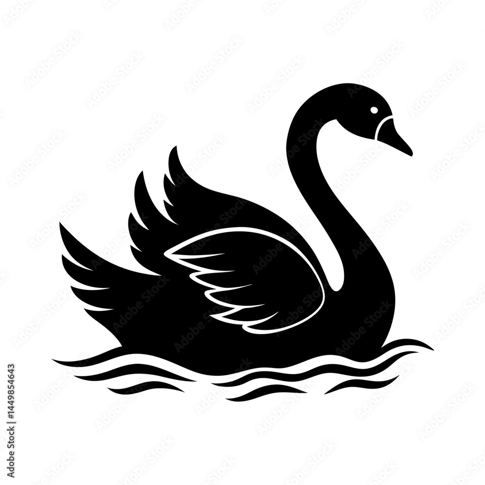 Swan gliding on a lake silhouette Swan gliding on a lake silhouette