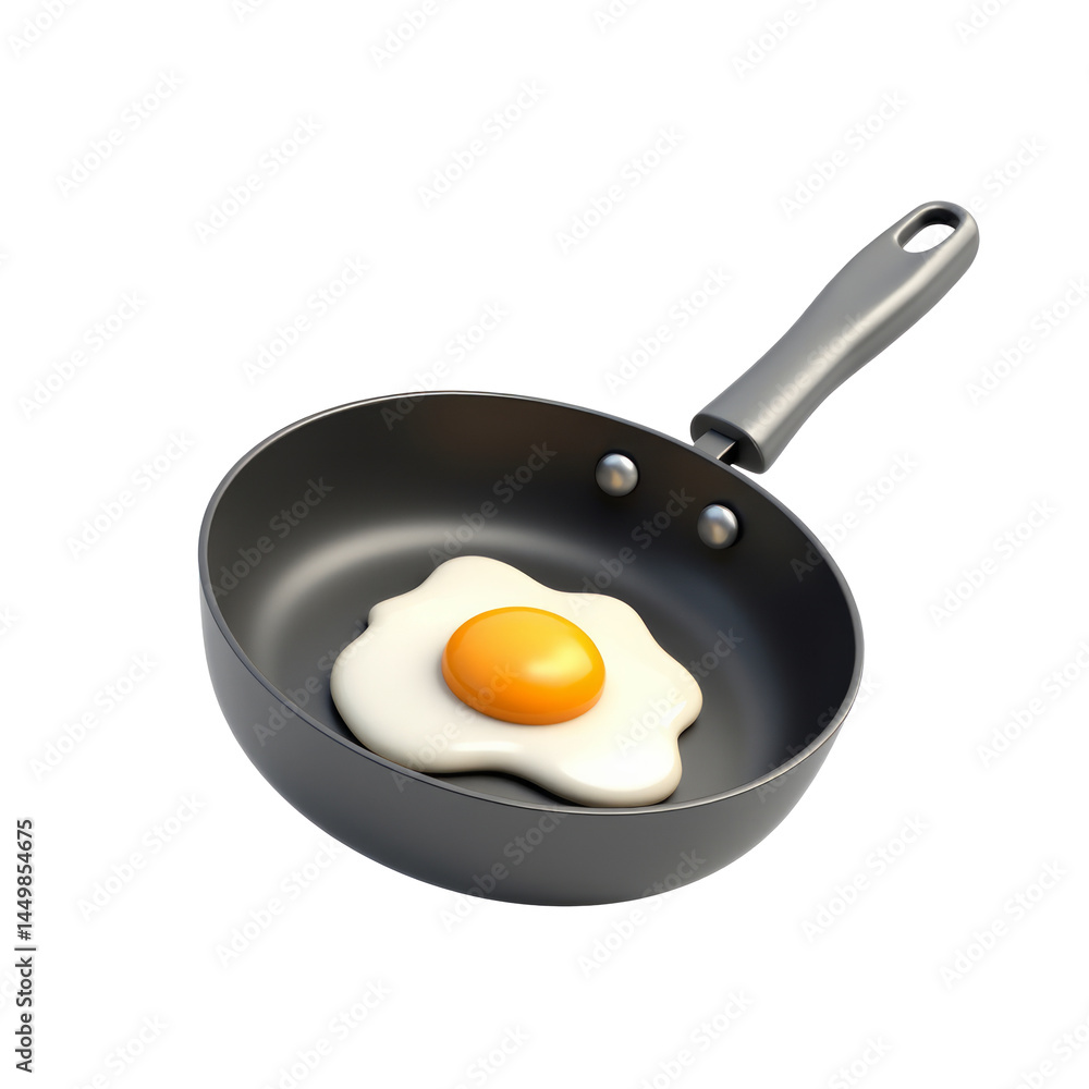 Frying Pan with Sunny-Side-Up Egg Sizzling Inside Glossy Black Pan Frying Pan with Sunny-Side-Up Egg Sizzling Inside Glossy Black Pan