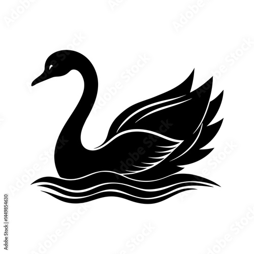 Swan gliding on a lake silhouette