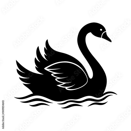 Swan gliding on a lake silhouette