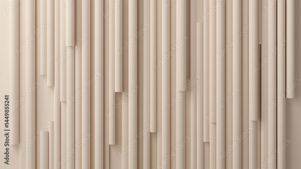 Fototapeta premium Abstract beige cylindrical shapes, vertically aligned, creating a minimalist pattern