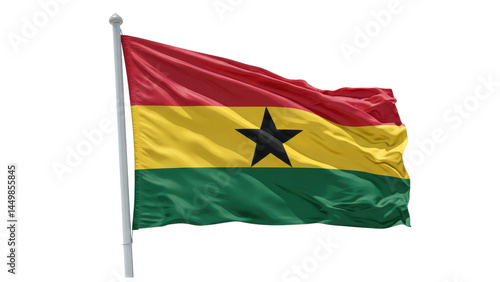ghana flag waving in wind isolated on transparent png