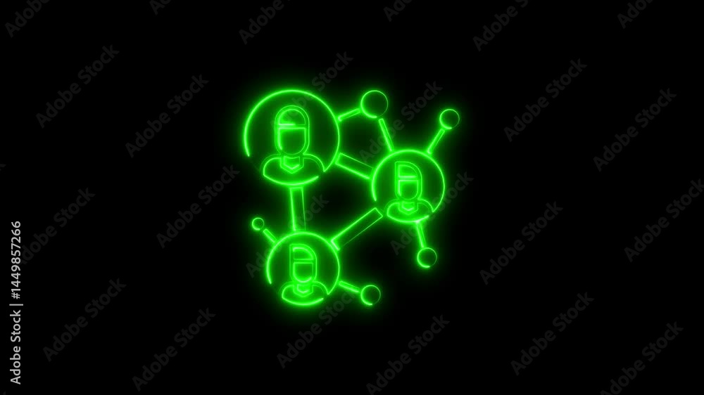 Animated neon green network connection symbol with connected people on a black background Animated neon green network connection symbol with connected people on a black background