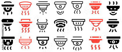 A set of smoke detector and fire alarm icons. Perfect for fire safety guides, emergency manuals, smart home interfaces, building security presentations, and safety equipment catalogs.