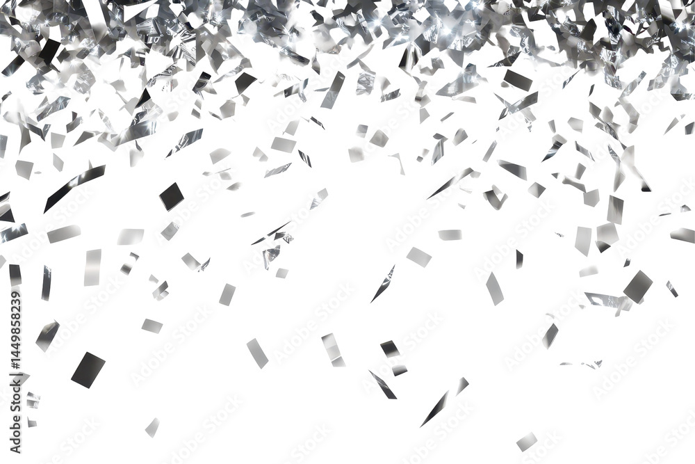 Shiny silver confetti in motion brings a touch of class and celebration to any visual concept Shiny silver confetti in motion brings a touch of class and celebration to any visual concept