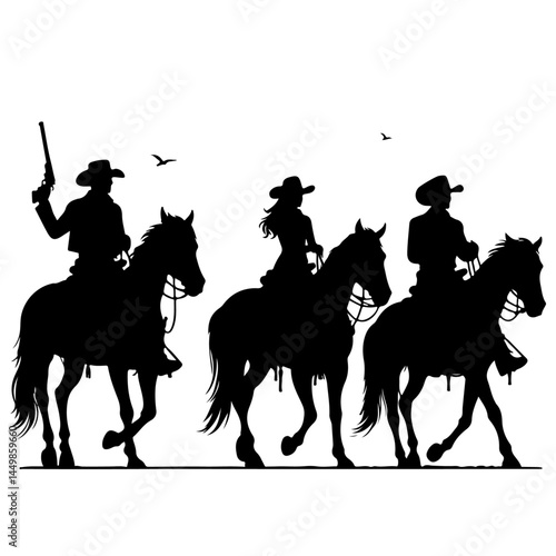 Cowboys on Horseback Silhouette for Wild West Design