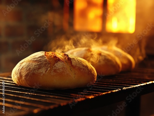 Freshly baked bread on a grill